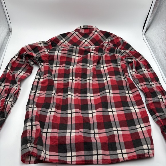 Obey‎ Flannel Shirt Button Down Mens Size Medium Red Checkered Long Sleeve - Picture 12 of 15